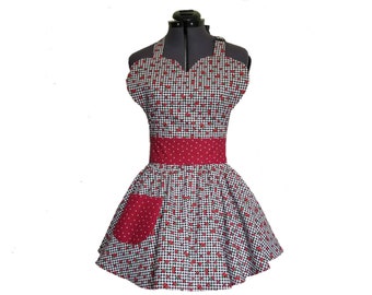 Strawberry Gingham Apron - Sexy Pinup Girl Apron - Rockabilly Hostess - Housewife Cooking Gift