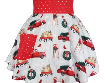 Little Red Truck Half Apron - Christmas Aprons for Women - Old Fashion Christmas Gift