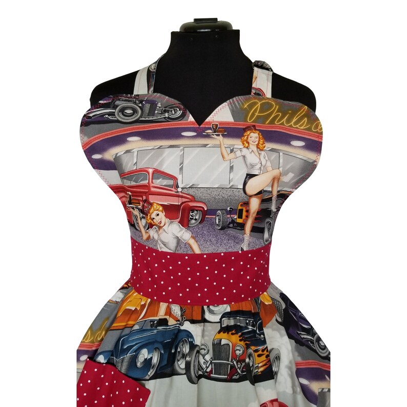 Retro Diner Tabliers pour femmes Pin Up Girl Tablier vintage Hotrod Drive In Apron image 4