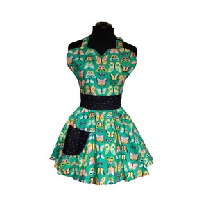 Green Butterflies Aprons for Women Apron with Pockets Butterfly Retro Apron Butterfly Lover Gift image 1