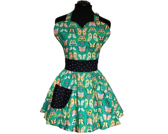 Green Butterflies Aprons for Women - Apron with Pockets - Butterfly Retro Apron - Butterfly Lover Gift