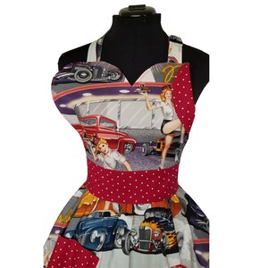 Retro Diner Aprons for Women Pin Up Girl Apron Vintage Hotrod Drive In Apron image 3