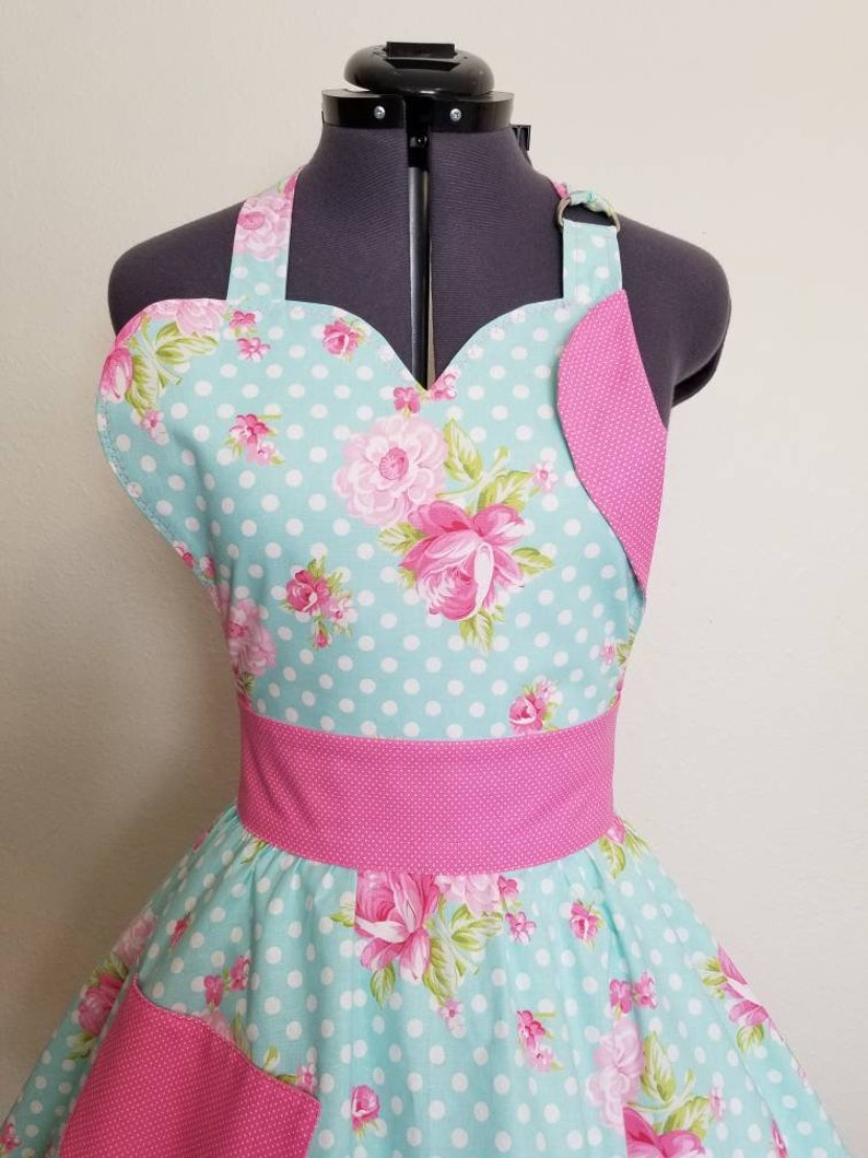 Shabby Chic Pin Up Apron Cottagecore Aprons For Women Cute Aprons With Pockets image 3