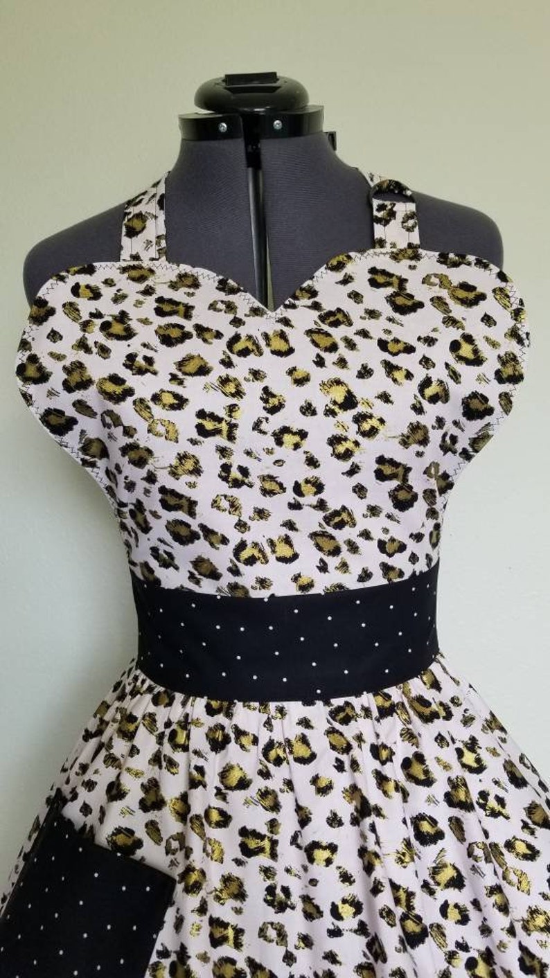 Pink Leopard Print Baking Apron Animal Print Apron With Pockets Pinup Apron Gift for Women image 5