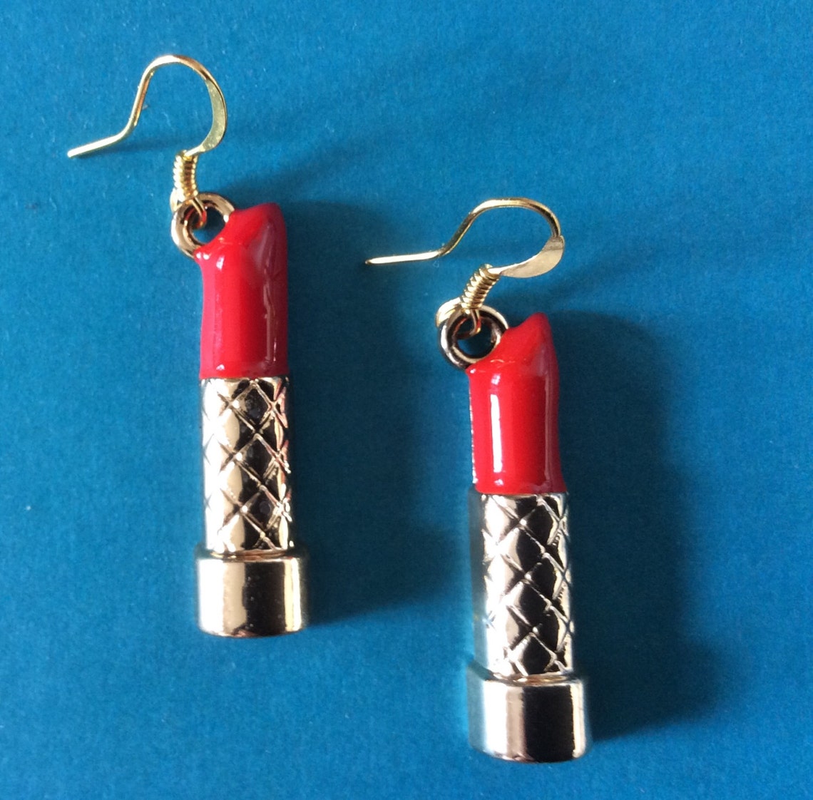 Red lipstick earrings. Lipstick charms. Makeup artist Etsy
