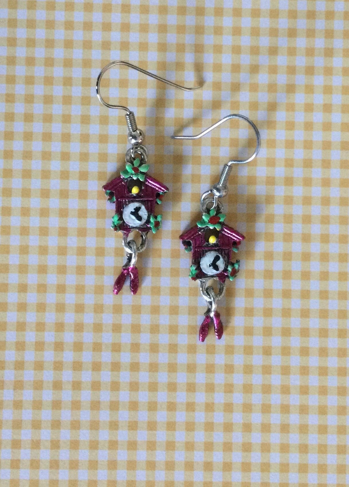 Cuckoo clock earrings. German clock. Quirky. Hand painted Etsy