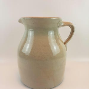 Antique Glazed Dairy Pitcher - 19th Century Large 9" Wheel Thrown Earthenware Milk Jug, Primitive Farmhouse Kitchen Crock