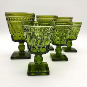 Vintage 1970s Green Geometric Water Goblets or Wine Glasses, Sets of Eight