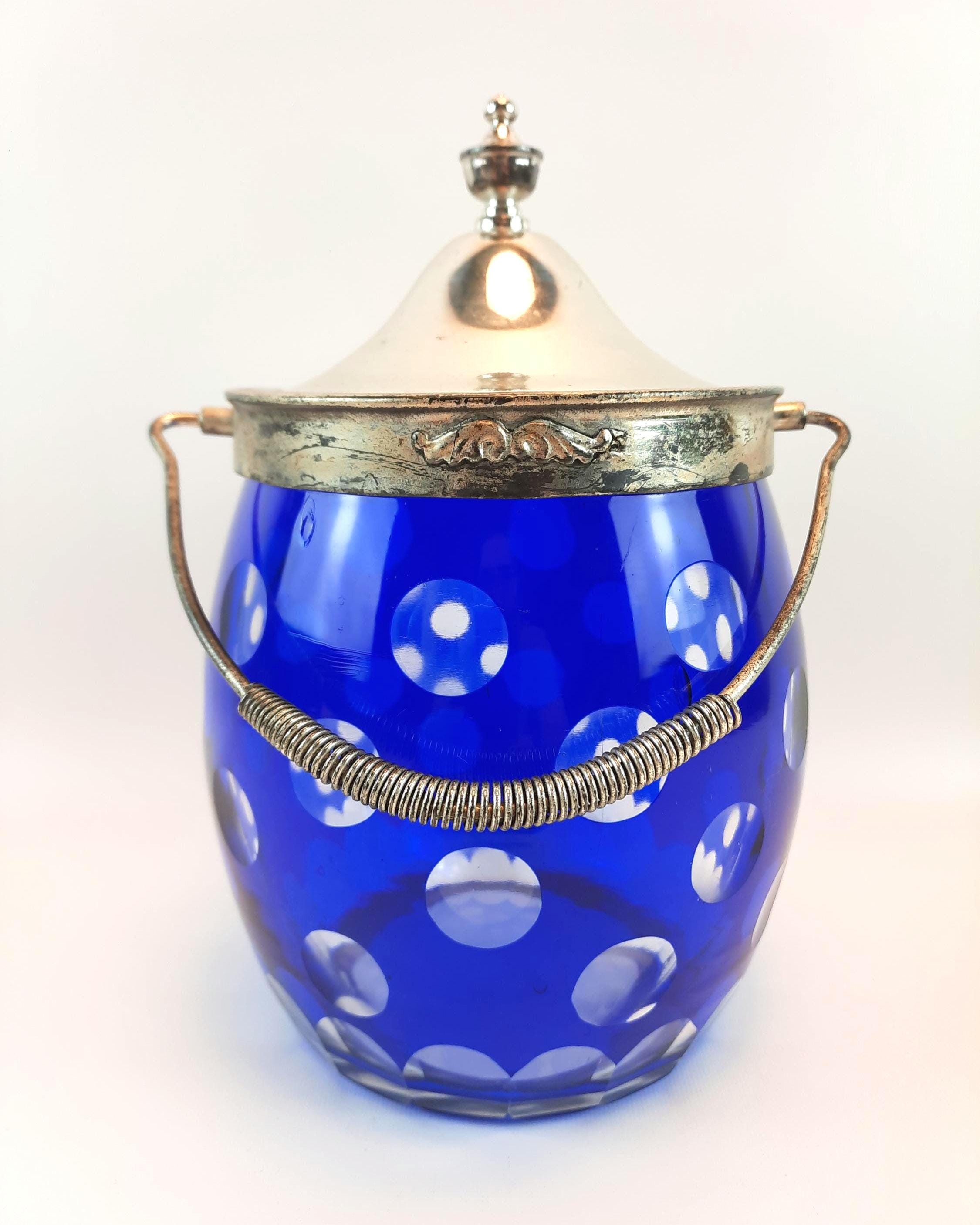 Antique Cobalt Blue Biscuit Jar - Etsy