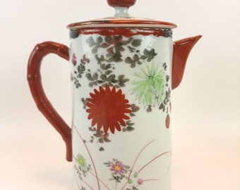 Antique Japanese Kutani Hand-Painted Porcelain Coffee Pot, 7.25"