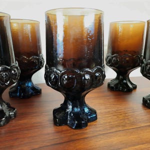 Vintage 1970s Smoke Brown Heavy Glass Water Goblets or Wine/ Juice Glasses