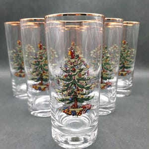 Vintage Spode Christmas Tree Highball Tumblers, Set of Six