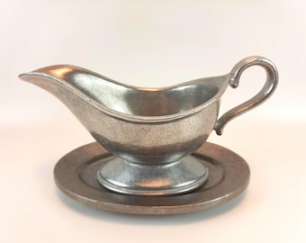 Wilton Armetale Plough Tavern Pewter Gravy Boat and Underplate