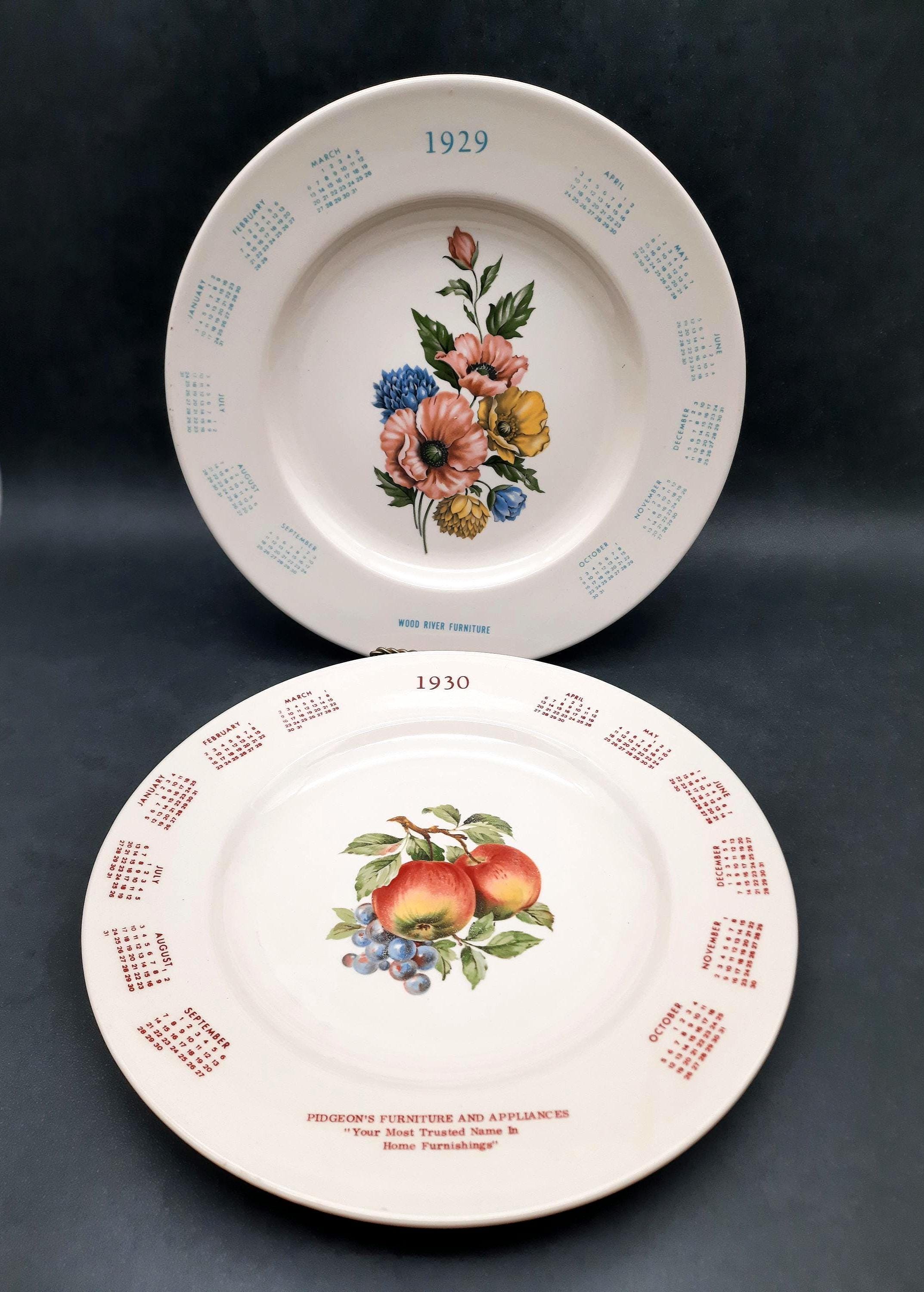 1929年と1930年のヴィンテージカレンダープレート、2枚セット - Etsy 日本