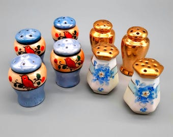 Antique Hand-Painted Small Salt and Pepper Shaker Set, 1.75"