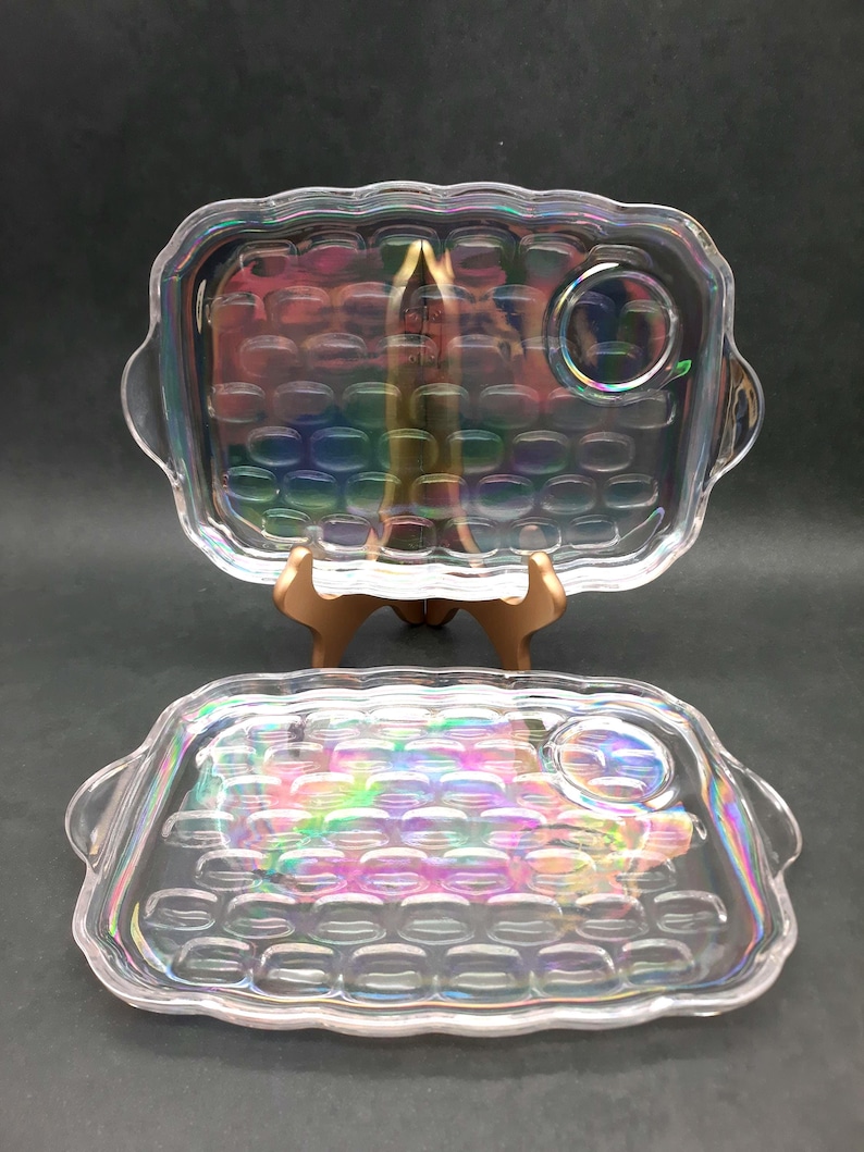 Bumpy Tray 1960s Iridescent Thumbprint Glass Snack Sets, Appetizer Plates, Set of ...