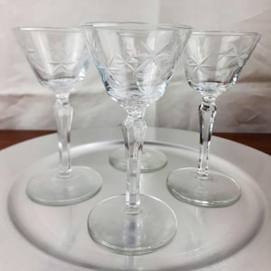 1930s Stemmed Liquor Cocktail Glasses, Candlelight by Libbey Glass, Set of 4