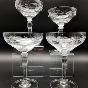 Vintage Kusak Cut Crystal Tall Champagne Coupes, Set of 4