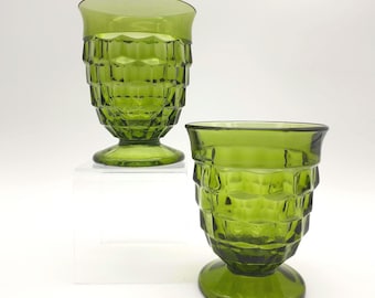 Vintage 1960s Whitehall Green 9 oz. Footed Tumbler, 4.25&quot; tall