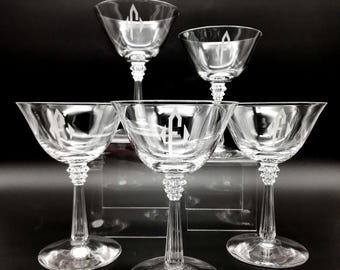 Vintage Fostoria Monogrammed Champagne Coupes, Set of Five