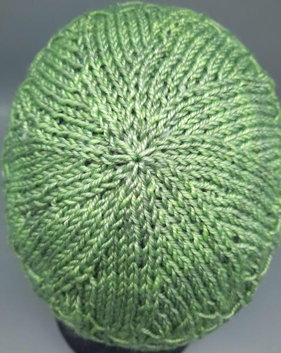Hand-knit Sage Green Luster Latticed Beanie - Etsy display picture 3