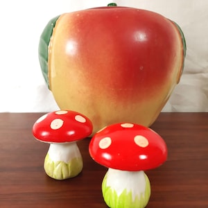 Vintage Ceramic Mushroom Salt and Pepper Shakers, Unused in Box