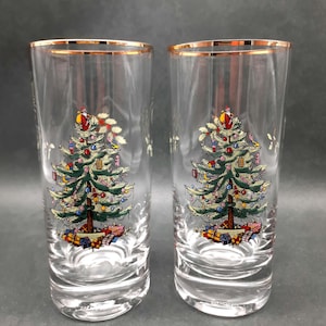 Vintage Spode Christmas Tree Highball Tumblers, Pair