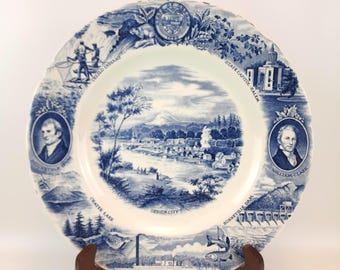 Johnson Bros. for Meier & Frank The Oregon Plate, Blue Transferware