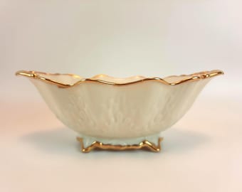 Lenox Vintage kleine langwerpige porseleinen Lorelei-schotel met 24-karaats gouden rand
