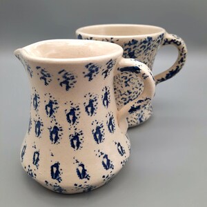 Vintage Handmade Pottery Spongeware Mug and Creamer Pair
