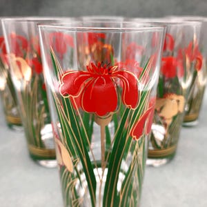 Vintage Culver 22K Gold and Cinnabar Iris Highball Glasses, Set of Six