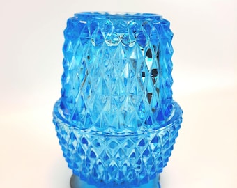 Indiana Glass Regal Blue Diamond Point Fairy Lamp