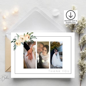 Cartes de remerciement de mariage, papeterie de mariage floral, carte photo de remerciement, modèle de papeterie, téléchargement numérique, WS-PEACHFLORAL