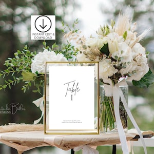 Numéros de table de mariage et cartes de plan de table, style minimaliste, téléchargement numérique, papeterie de mariage, modèle de papeterie, WS-MIN1