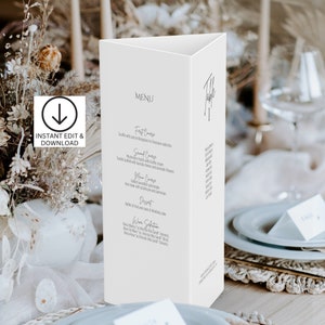 Menu de casamento triplo, menu de dobra alta DL, menu de comida, menu de coquetéis, plano de mesa, estilo minimalista, download digital, estacionário de casamento, WS-MIN1