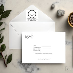 Réponse de mariage, style minimaliste, cartes-réponses, téléchargement numérique, papeterie de mariage, modèle de papeterie, WS-MIN1
