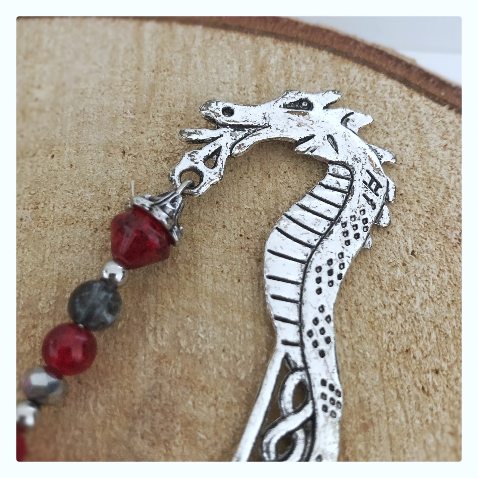 Dragon Bookmark Antiqued Silver Dragon Bookmark Red Etsy