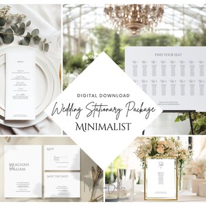 Ensemble de papeterie de mariage, Papeterie de mariage élégante, Mariage minimaliste, Réservez cette date, RSVP, Panneau de bienvenue, Merci, Plan de table, WS-MIN1