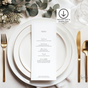 Menu de mariage, Menu individuel, Menu de plats, Carte de cocktails, Carte de boissons chaudes, Style minimaliste, Téléchargement numérique, Papeterie de mariage, WS-MIN1