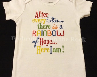 After every storm, rainbow baby, bodysuit, rainbow of hope embroidered bodysuit, Rainbow baby announcement