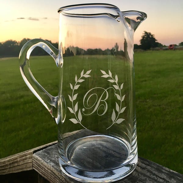 Etched Sweet Tea Glass Pitcher Drink Rustic Unsweet Tea Southern Country Elegant Gift