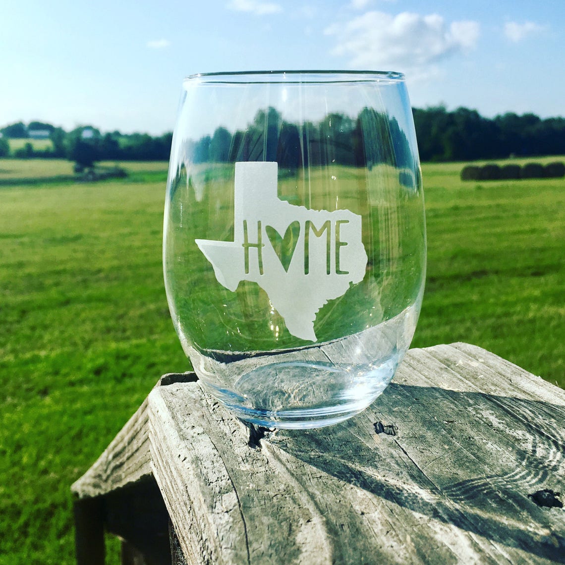 Texas Etched Wine Glass Home Deep In The Heart of Texas Etsy