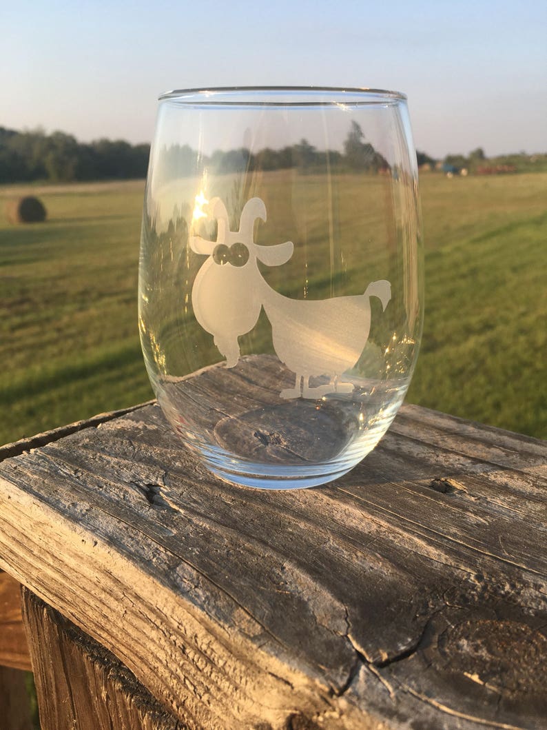 Quirky goat etched wine glass crazy goat lady livestock Etsy