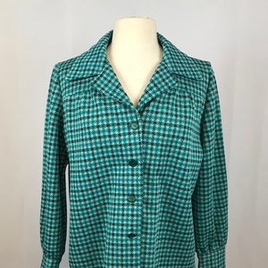 70's Womens Mod Teal Blue Houndstooth Leisure Jacket, 1960's Shirt image 1