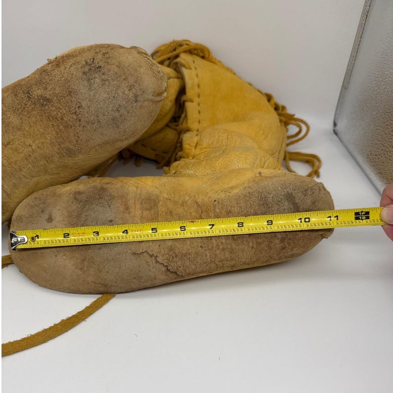 Handmade Vintage Leather Fringe Moccasin Boots Tall Lace Up Native American 11in image 7