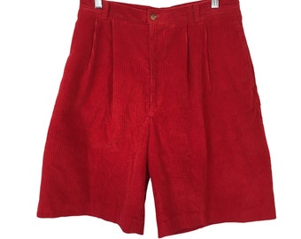 Ambitions Vintage 80s Womens Red Corduroy Pleated Front High Rise Walking Shorts 12