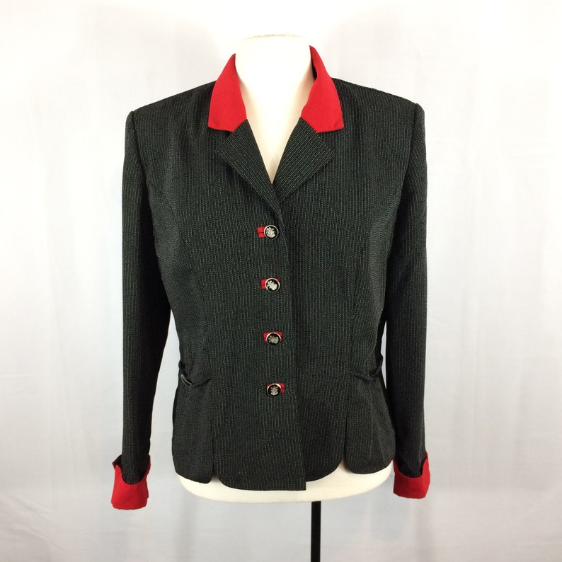 Top with Metal Accents Vintage 80/'s Perceptions by Irene B Black Red Blazer