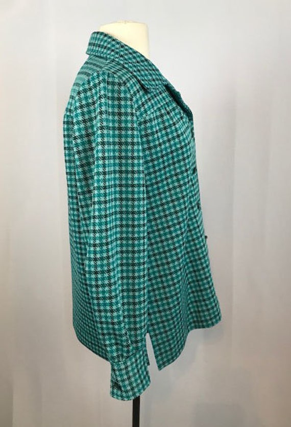 70's Womens Mod Teal Blue Houndstooth Leisure Jac… - image 2