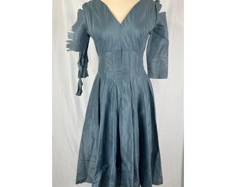 PROJECT VTG 1950s Silk Taffeta Fit Flare Dress Blue Upcycle Costume Needs TLC
