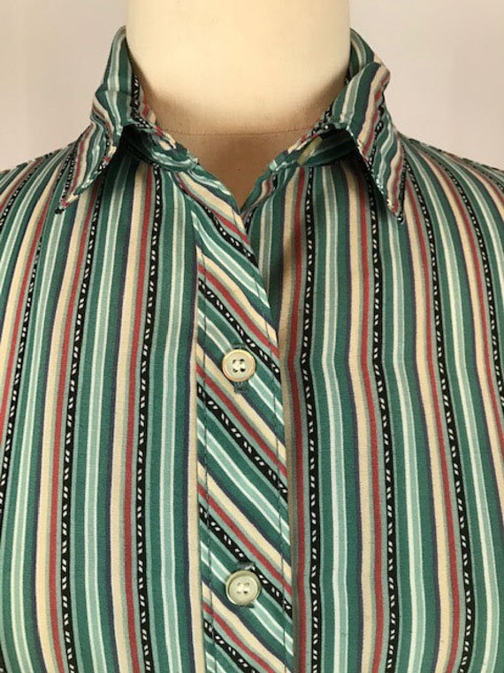 Vintage Jantzen Green Striped Secretary Blouse, 1… - image 5